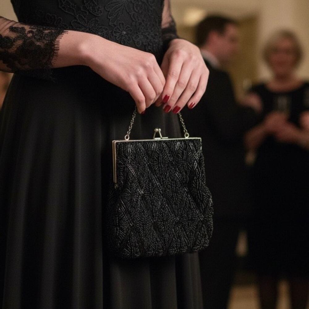 Vintage Hand Beaded Ball Snap Clutch